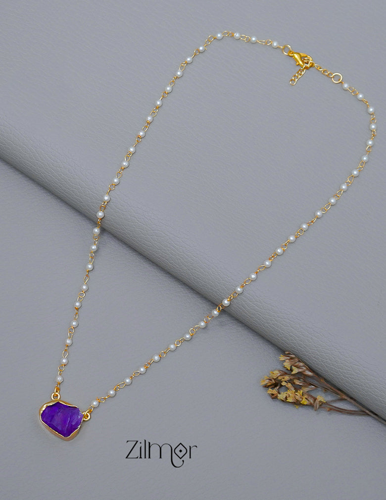 Pearl Necklace with Natural Stone Pendant  (color option) - AS100855 1-Zilmor