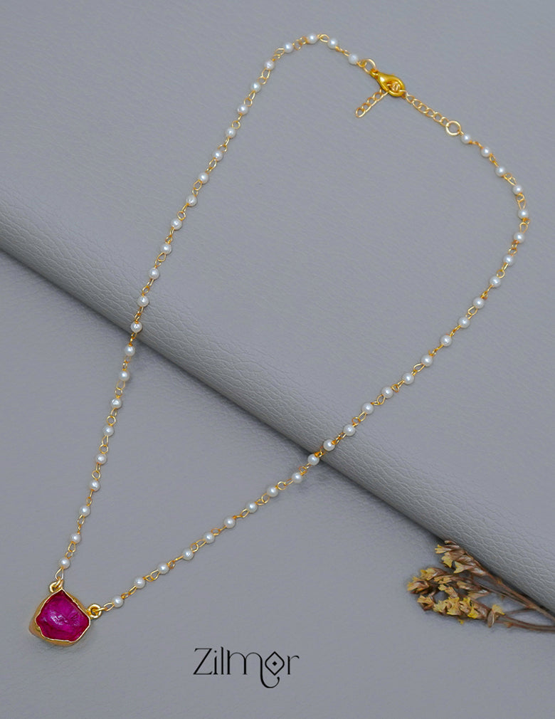 Pearl Necklace with Natural Stone Pendant  (color option) - AS100855 4-Zilmor