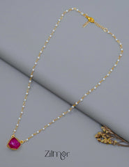 Pearl Necklace with Natural Stone Pendant  (color option) - AS100855 4-Zilmor