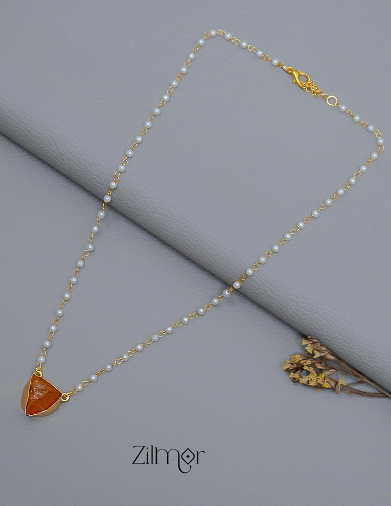 Pearl Necklace with Natural Stone Pendant  (color option) - AS100855 5-Zilmor