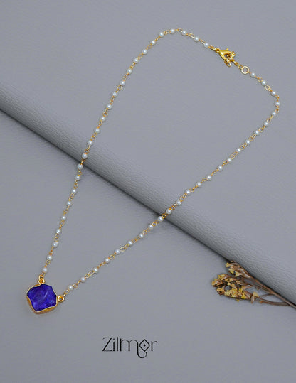 Pearl Necklace with Natural Stone Pendant  (color option) - AS100855 6-Zilmor