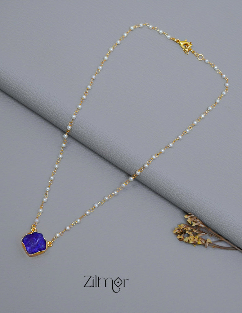 Pearl Necklace with Natural Stone Pendant  (color option) - AS100855 6-Zilmor