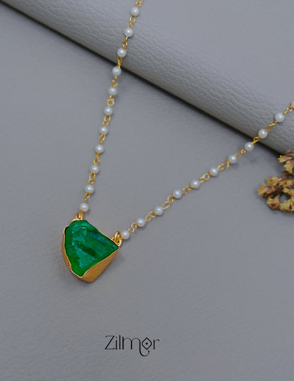 Pearl Necklace with Natural Stone Pendant  (color option) - AS100855 7-Zilmor