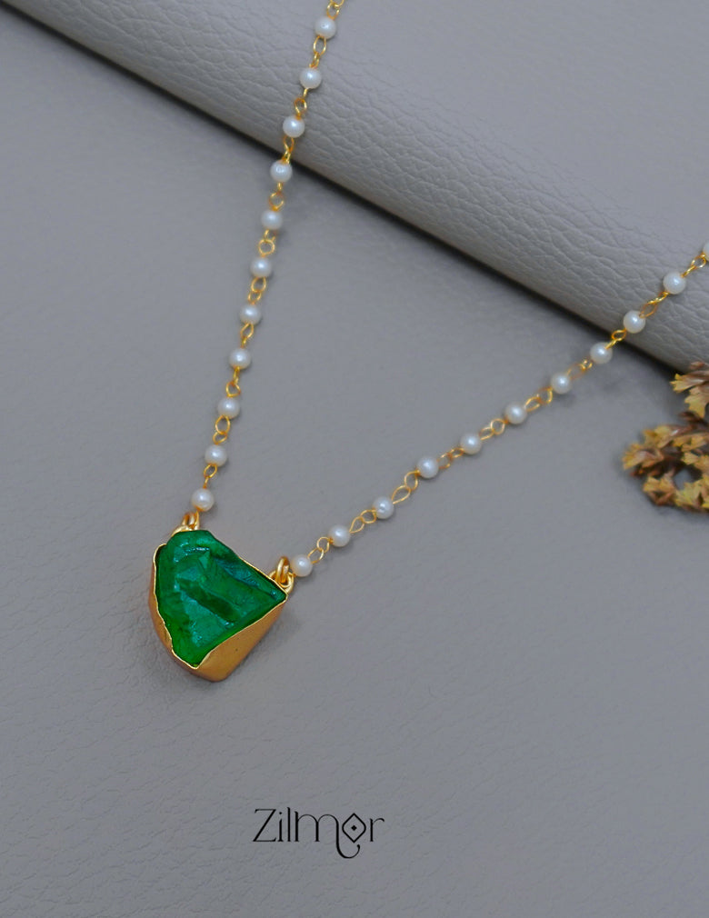 Pearl Necklace with Natural Stone Pendant  (color option) - AS100855 7-Zilmor