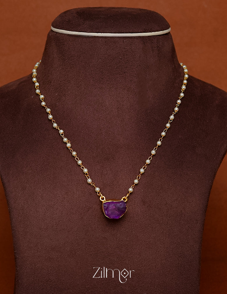 Pearl Necklace with Natural Stone Pendant  (color option) - AS100855 2-Zilmor