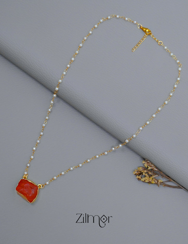 Pearl Necklace with Natural Stone Pendant  (color option) - AS100855 8-Zilmor