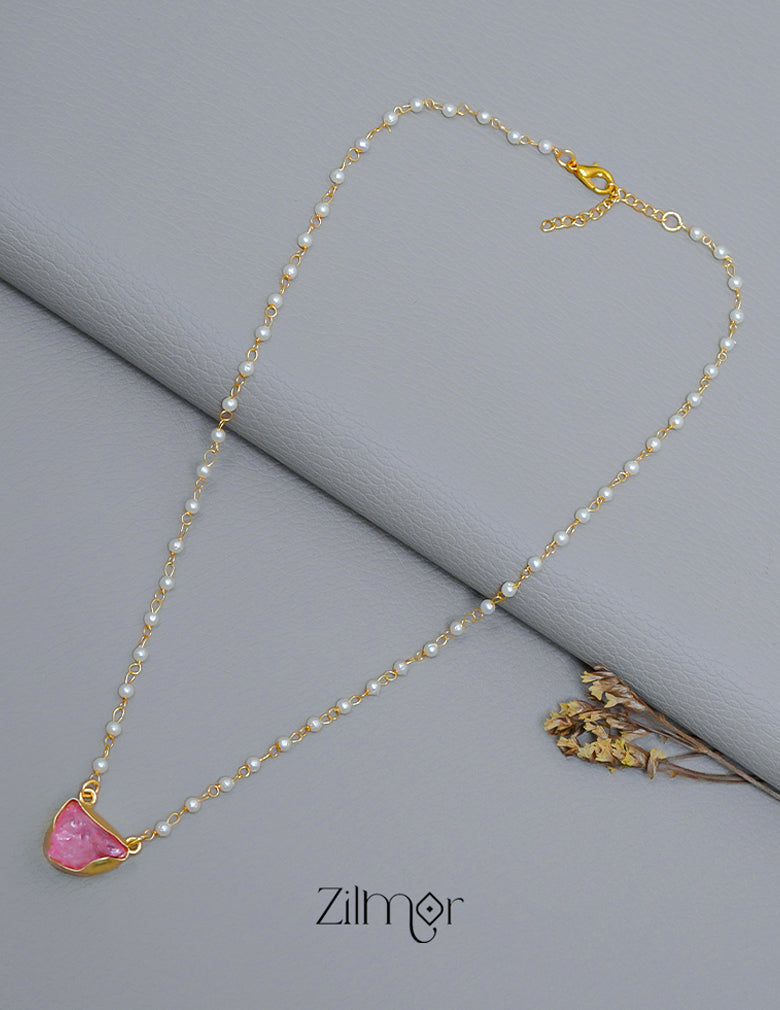Pearl Necklace with Natural Stone Pendant  (color option) - AS100855 9-Zilmor
