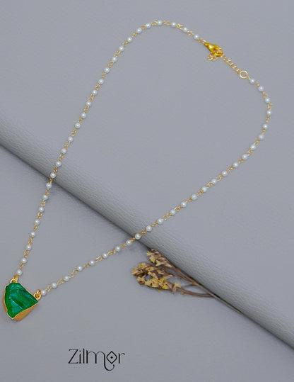 Pearl Necklace with Natural Stone Pendant  (color option) - AS100855 10-Zilmor