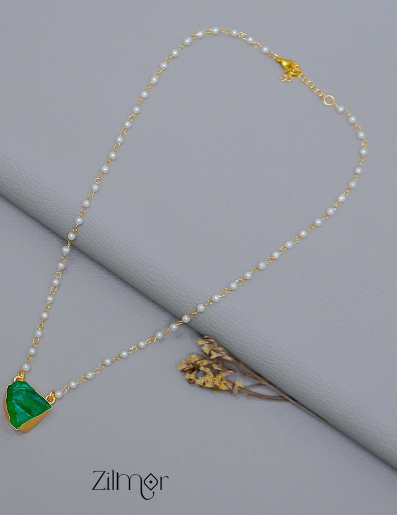 Pearl Necklace with Natural Stone Pendant  (color option) - AS100855 10-Zilmor