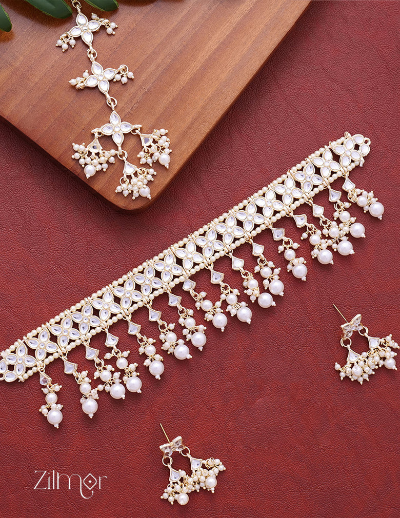 Pearl drop Kundan Choker Necklace Set - FS100866 4-Zilmor
