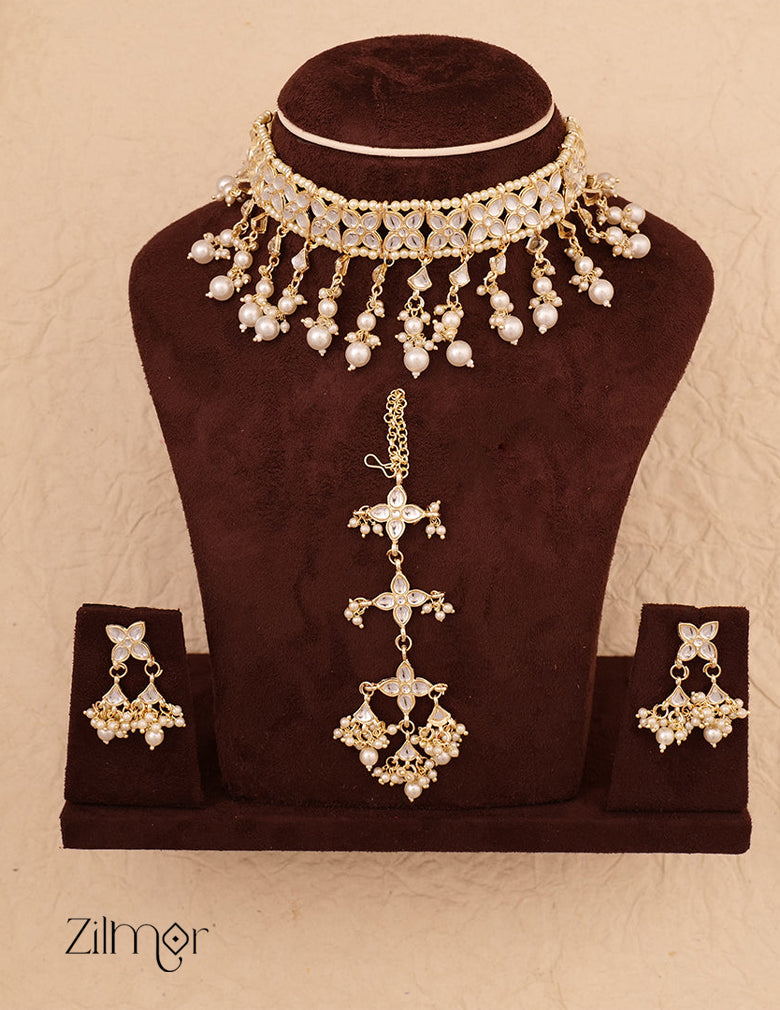 Pearl drop Kundan Choker Necklace Set - FS100866 3-Zilmor