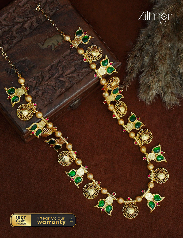 Pearly Maaney–Inspired Palakka Stone Long Necklace | 18K Gold Plated Jewellery