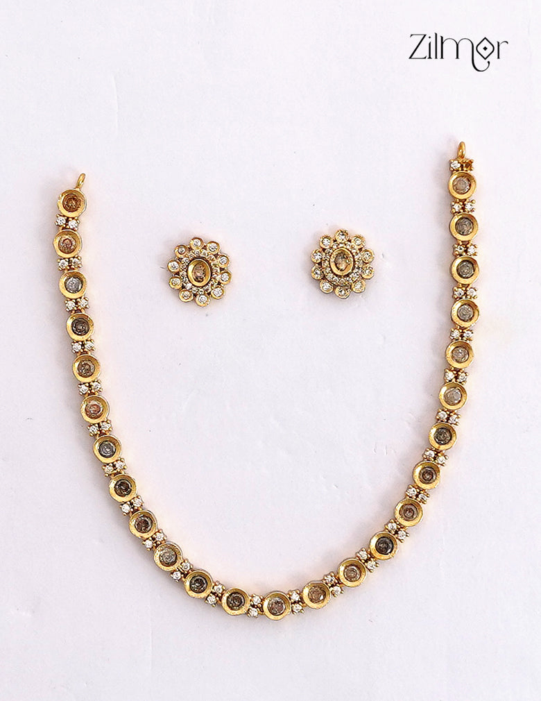 Premium AD Stone Polki Necklace Set with Earrings - NV1012662