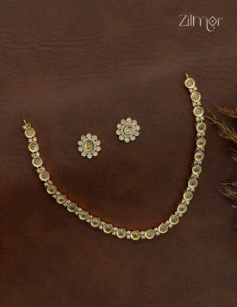 Premium AD Stone Polki Necklace Set with Earrings - NV1012662