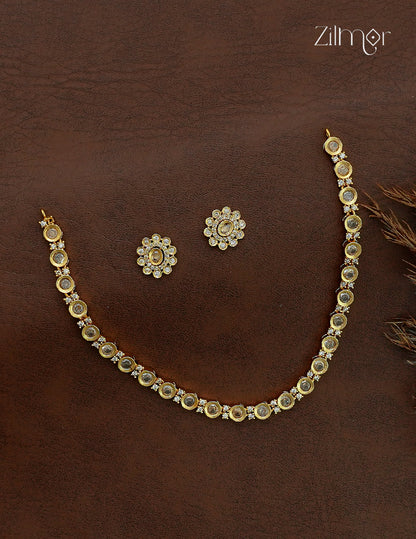 Premium AD Stone Polki Necklace Set with Earrings - NV1012662