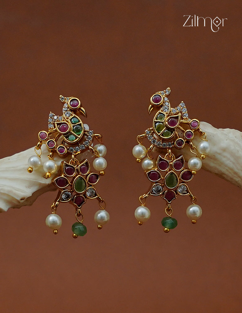 Premium Ad Stone & Kemp Peacock with Pearl Earrings - AF1012942