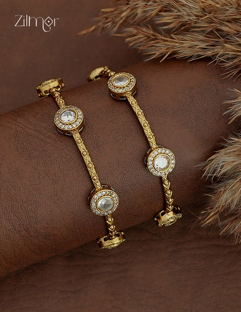 Premium Polki Stone Bangle Pair - KH1012407