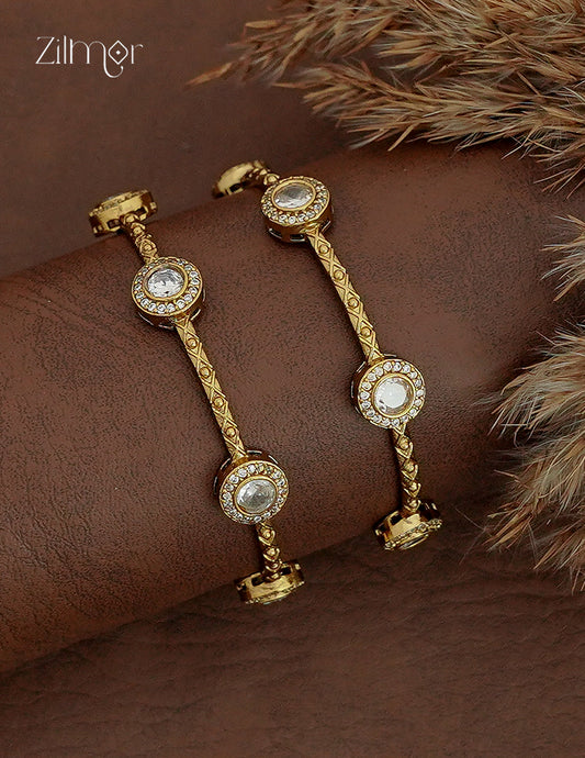 Premium Polki Stone Bangle Pair - KH1012407