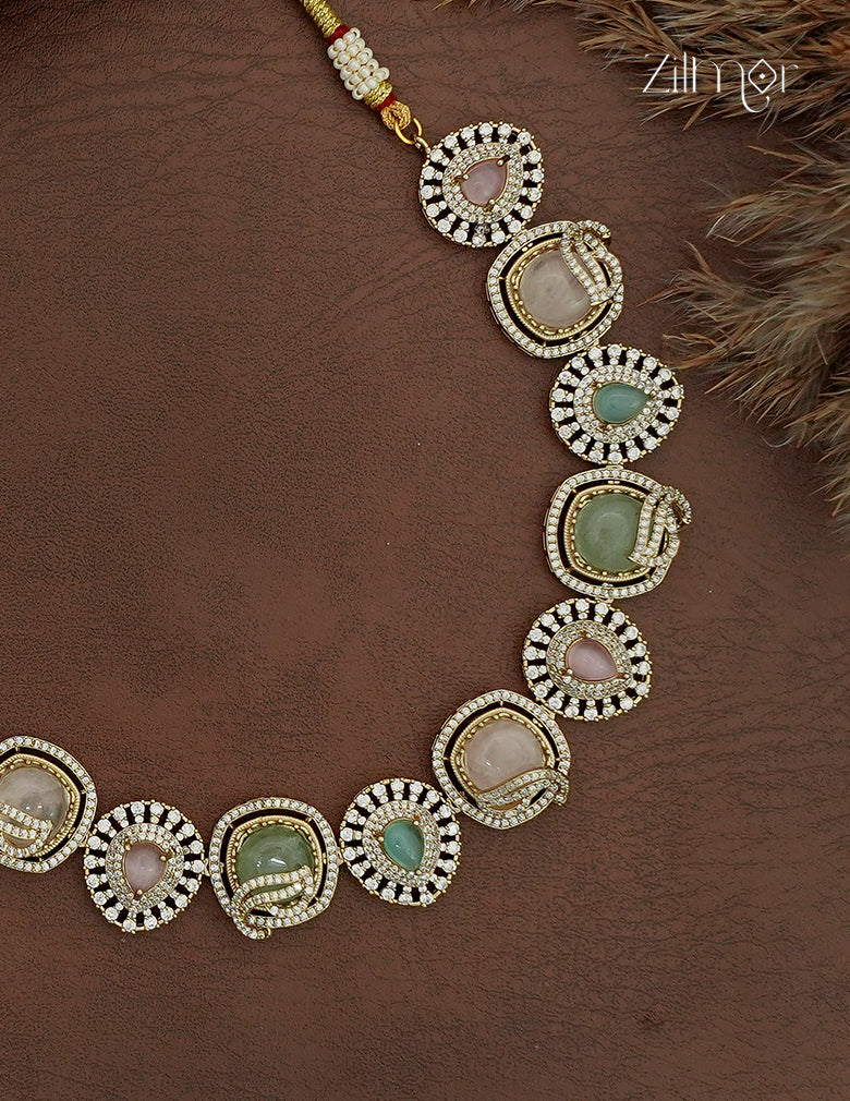 Premium Antique AD Stone Choker Necklace & Earring Set - KH1012406