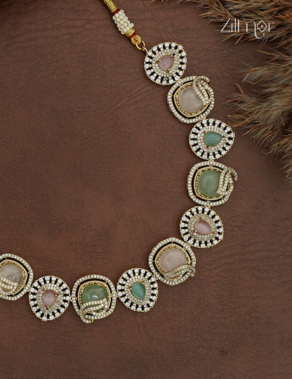 Premium Antique AD Stone Choker Necklace & Earring Set - KH1012406
