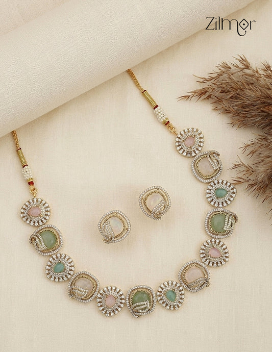 Premium Antique AD Stone Choker Necklace & Earring Set - KH1012406