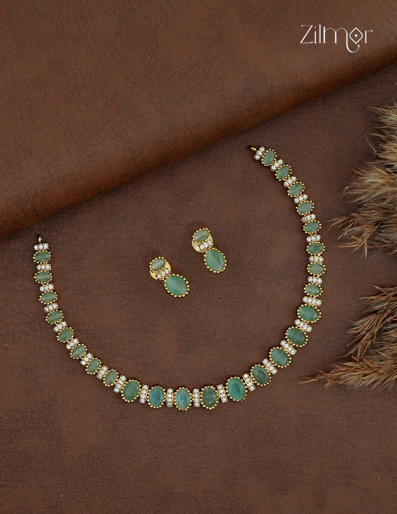 Premium Antique AD Stone Choker Necklace & Earring Set - ZL1012387
