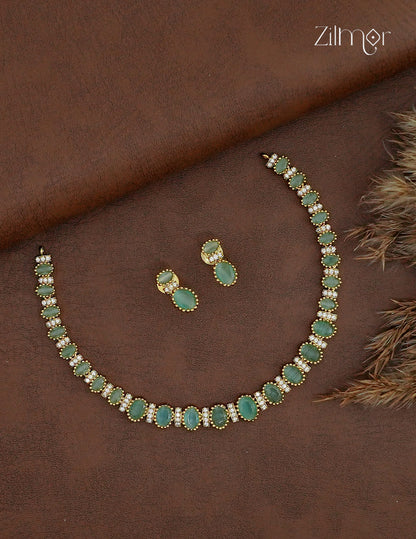 Premium Antique AD Stone Choker Necklace & Earring Set - ZL1012387