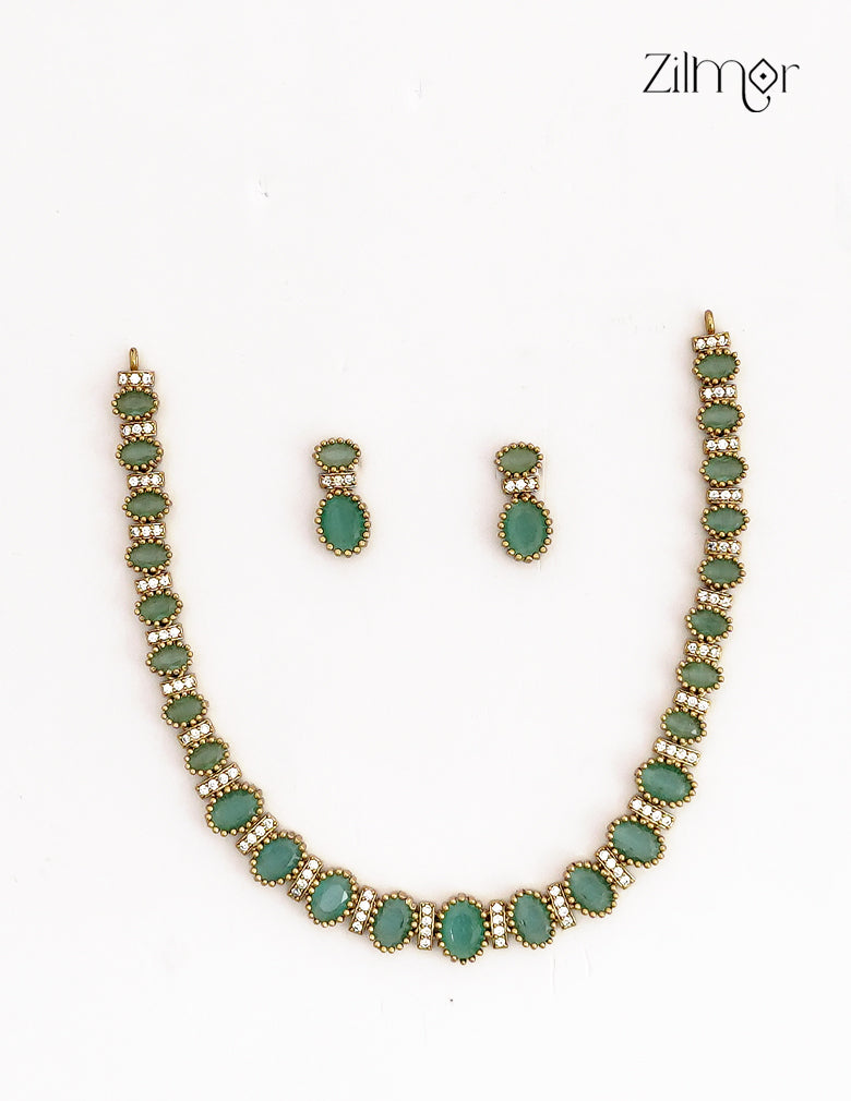 Premium Antique AD Stone Choker Necklace & Earring Set - ZL1012387