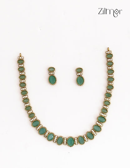 Premium Antique AD Stone Choker Necklace & Earring Set - ZL1012387