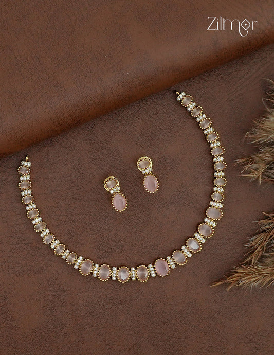 Premium Antique AD Stone Choker Necklace & Earring Set - ZL1012387