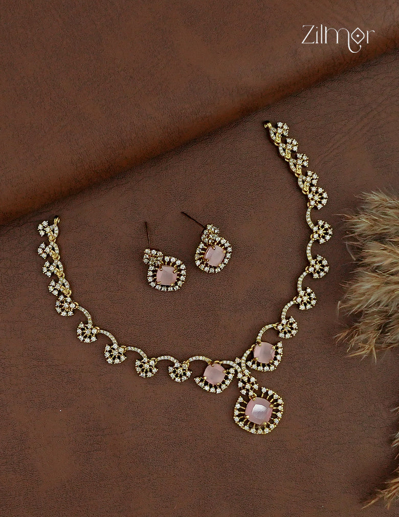 Premium Antique AD Stone Choker Necklace & Earring Set - ZL1012390