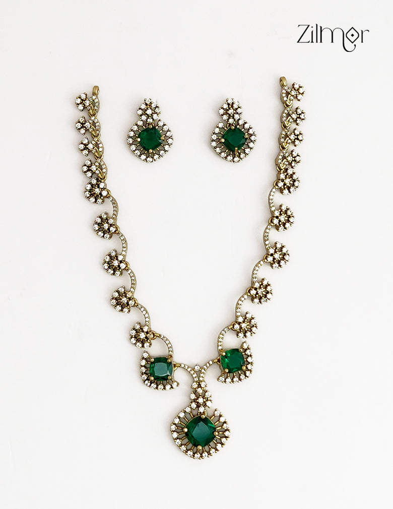 Premium Antique AD Stone Choker Necklace & Earring Set - ZL1012390