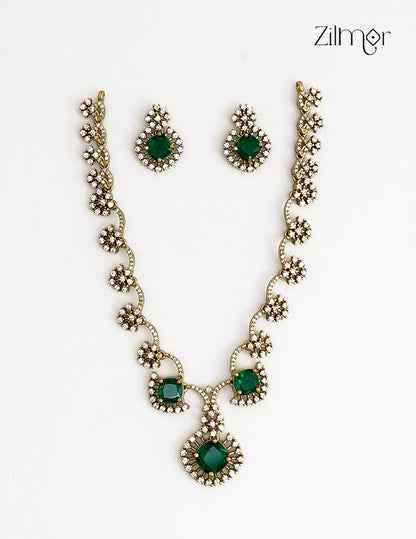 Premium Antique AD Stone Choker Necklace & Earring Set - ZL1012390