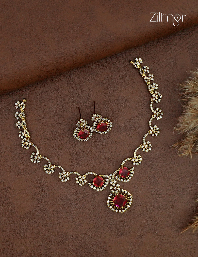 Premium Antique AD Stone Choker Necklace & Earring Set - ZL1012390