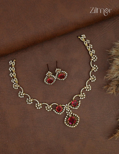 Premium Antique AD Stone Choker Necklace & Earring Set - ZL1012390