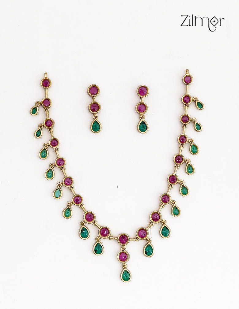 Premium Antique AD Stone Choker Necklace & Earring Set - ZL1012391