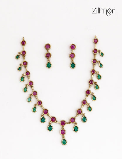 Premium Antique AD Stone Choker Necklace & Earring Set - ZL1012391