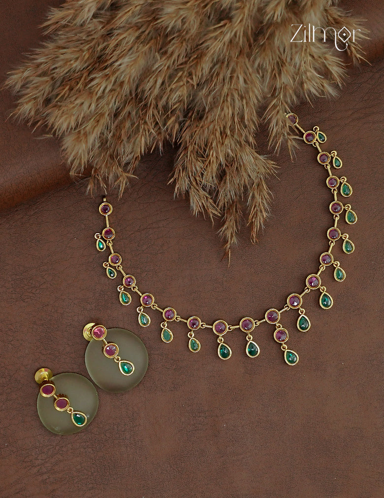 Premium Antique AD Stone Choker Necklace & Earring Set - ZL1012391