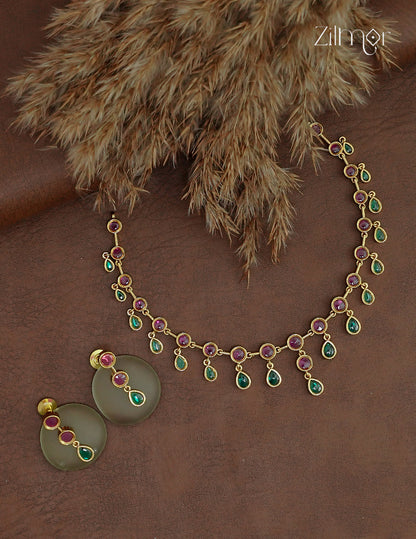 Premium Antique AD Stone Choker Necklace & Earring Set - ZL1012391