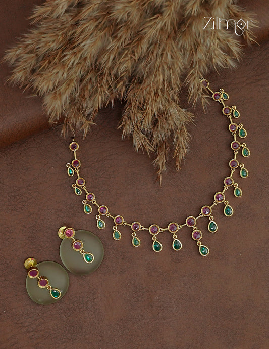 Premium Antique AD Stone Choker Necklace & Earring Set - ZL1012391