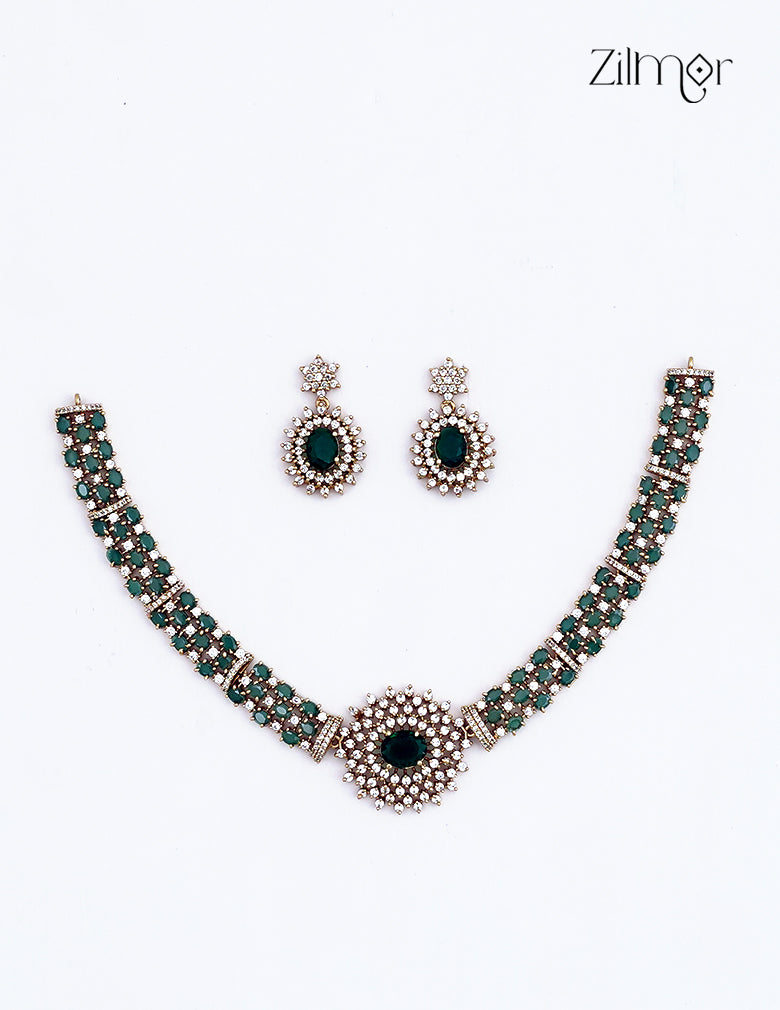 Premium Antique AD Stone Choker Necklace & Earring Set - ZX1012393