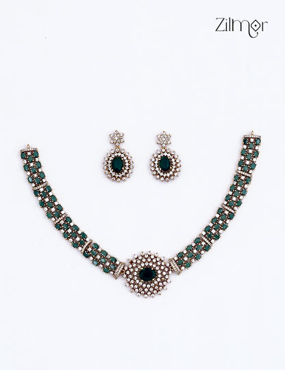 Premium Antique AD Stone Choker Necklace & Earring Set - ZX1012393