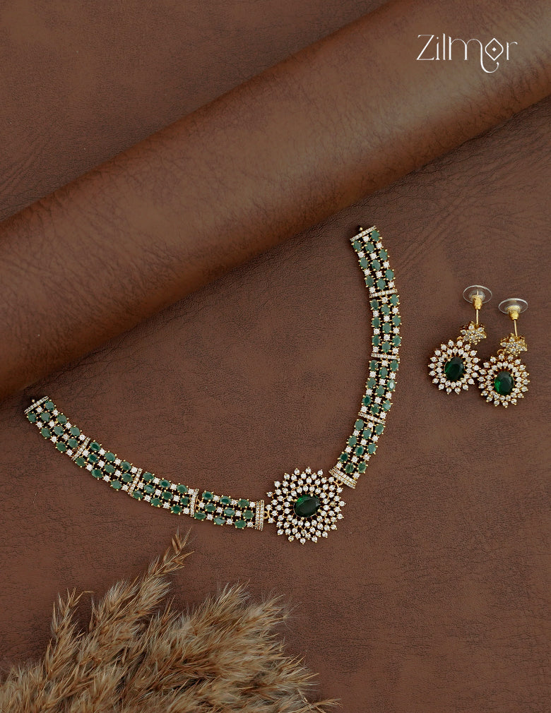 Premium Antique AD Stone Choker Necklace & Earring Set - ZX1012393
