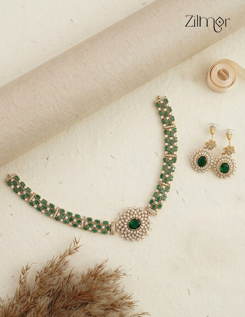Premium Antique AD Stone Choker Necklace & Earring Set - ZX1012393