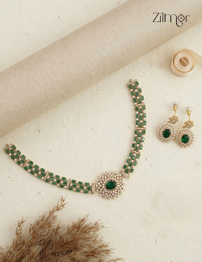 Premium Antique AD Stone Choker Necklace & Earring Set - ZX1012393