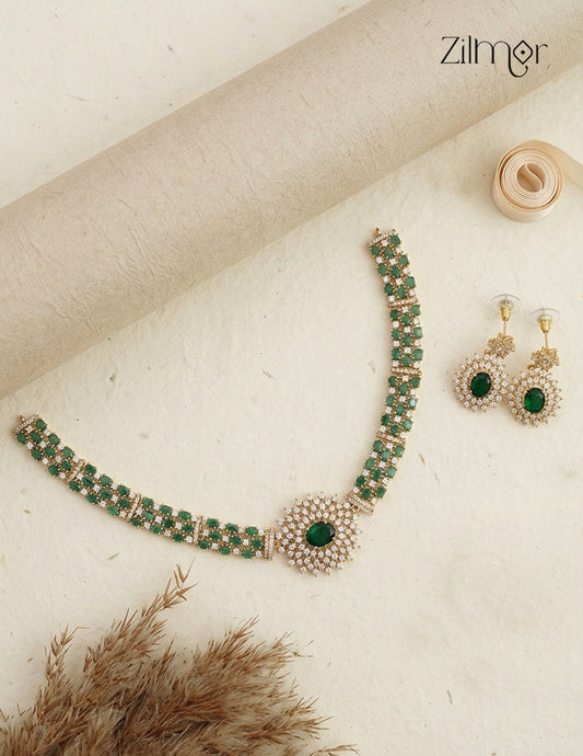 Premium Antique AD Stone Choker Necklace & Earring Set - ZX1012393