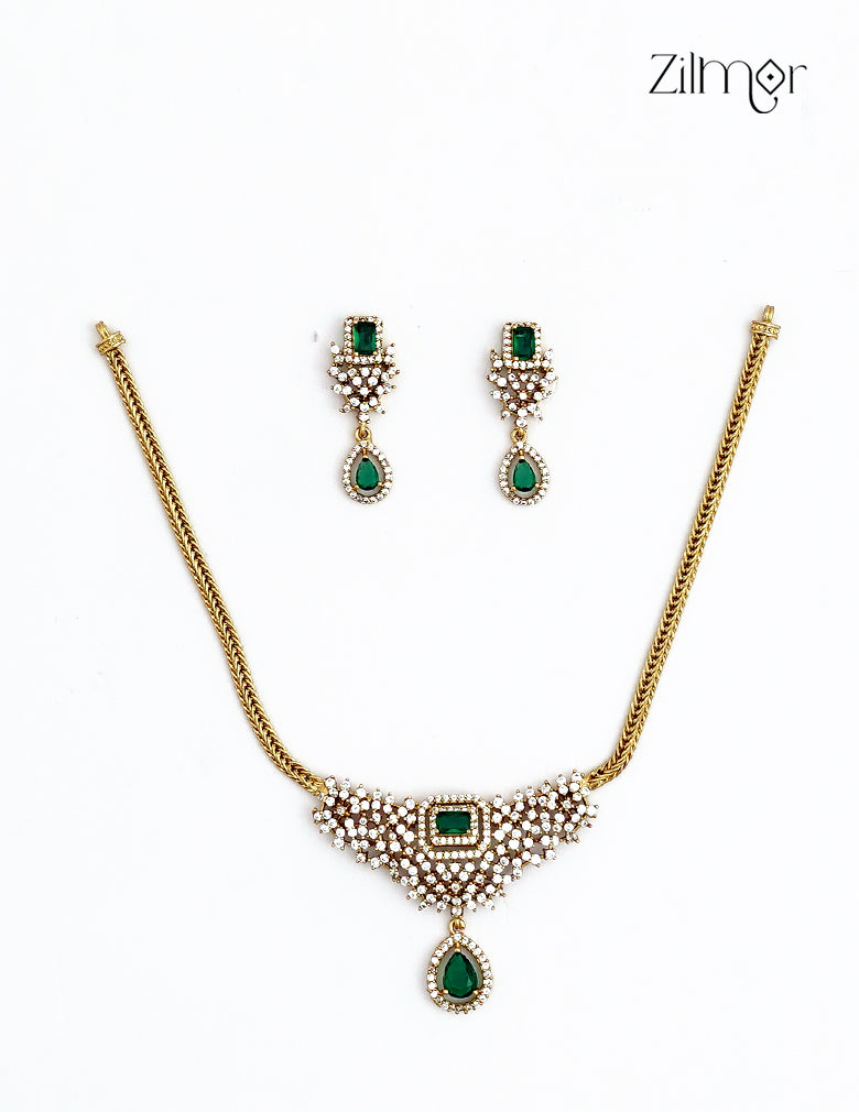 Premium Antique AD Stone Choker Necklace & Earring Set - ZX1012395
