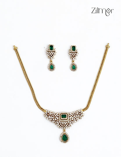 Premium Antique AD Stone Choker Necklace & Earring Set - ZX1012395