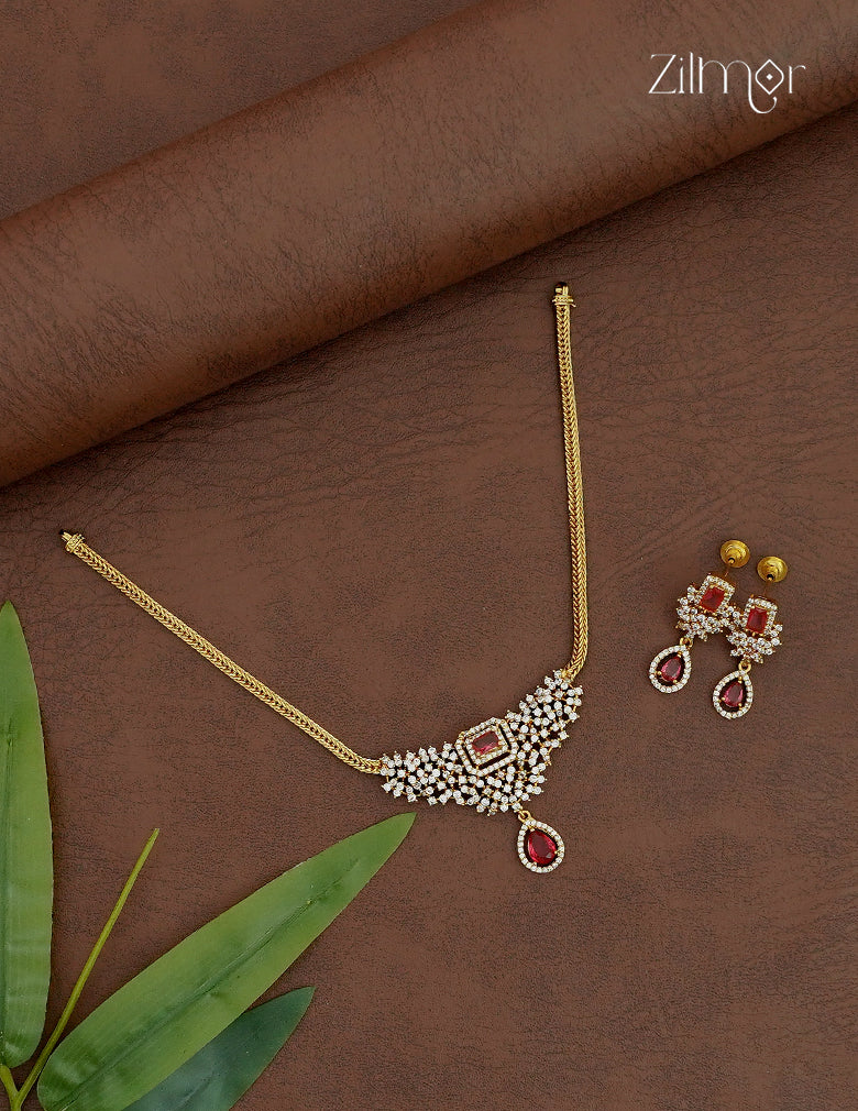 Premium Antique AD Stone Choker Necklace & Earring Set - ZX1012395