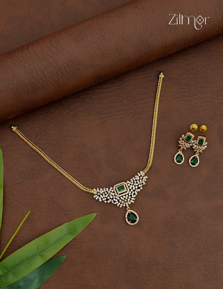 Premium Antique AD Stone Choker Necklace & Earring Set - ZX1012395